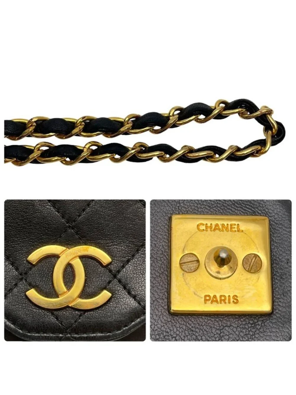 Chanel Quilted Lambskin CC Logo Chain Shoulder Bag Black